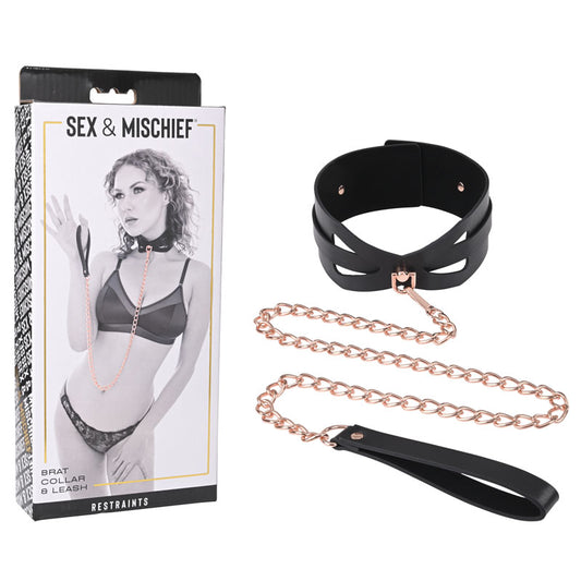 Sex & Mischief Brat Collar & Leash - /Black Restraint Rose Gold Restraints