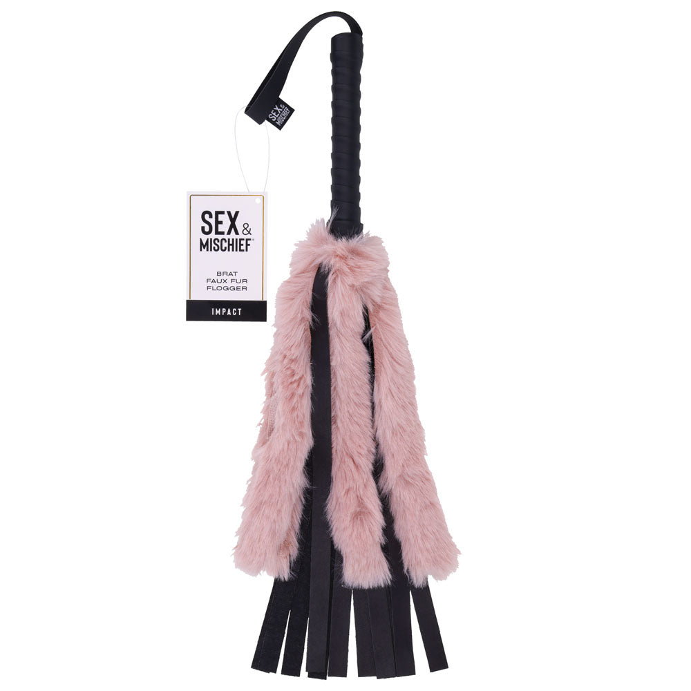 Sex & Mischief Brat - Dual Texture Faux Fur Vegan Leather 50Cm Flogger Black > Bondage Gear > Whips & Floggers