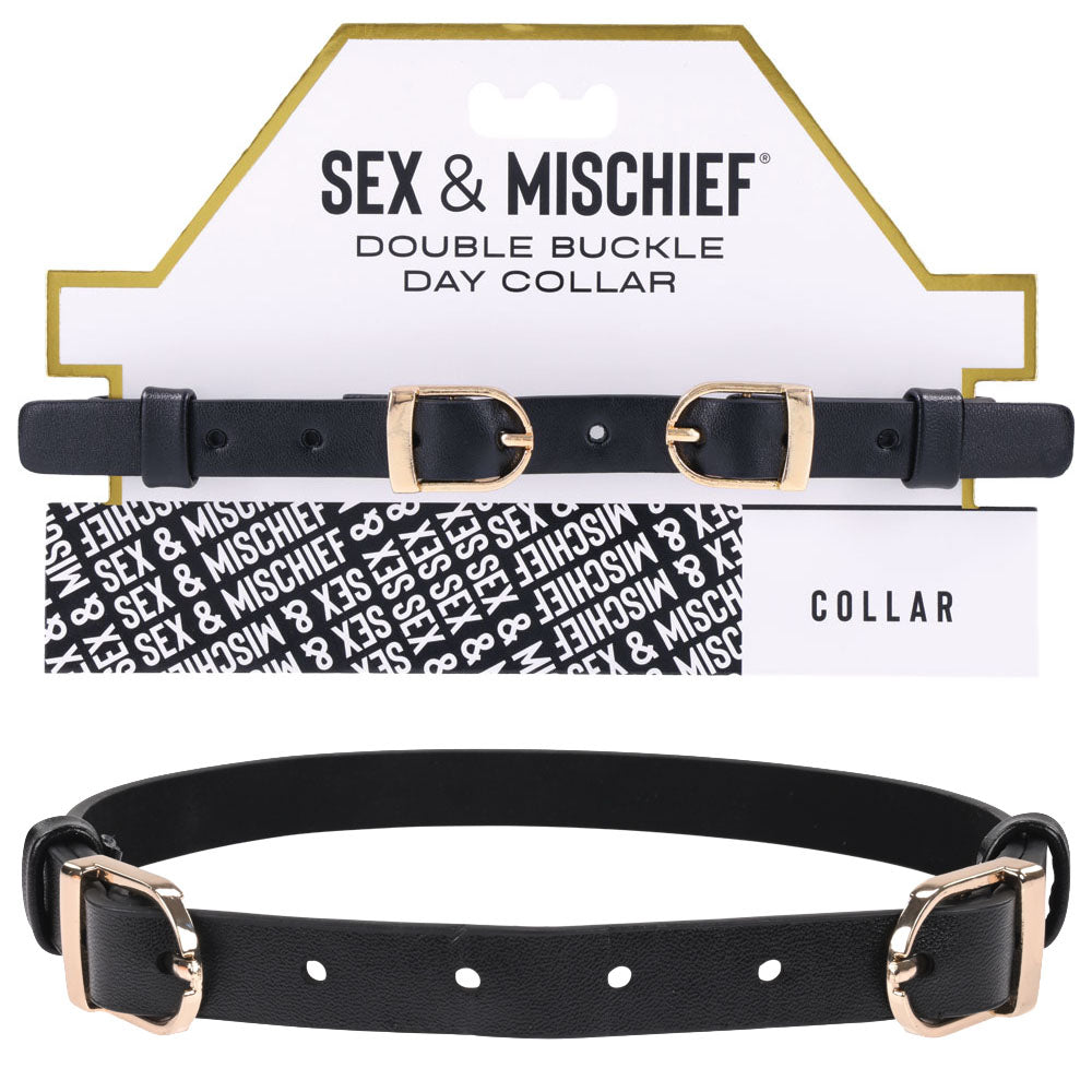 Sex and Mischief Double Buckle Day Collar Black > Bondage Gear > Collars & Leashes