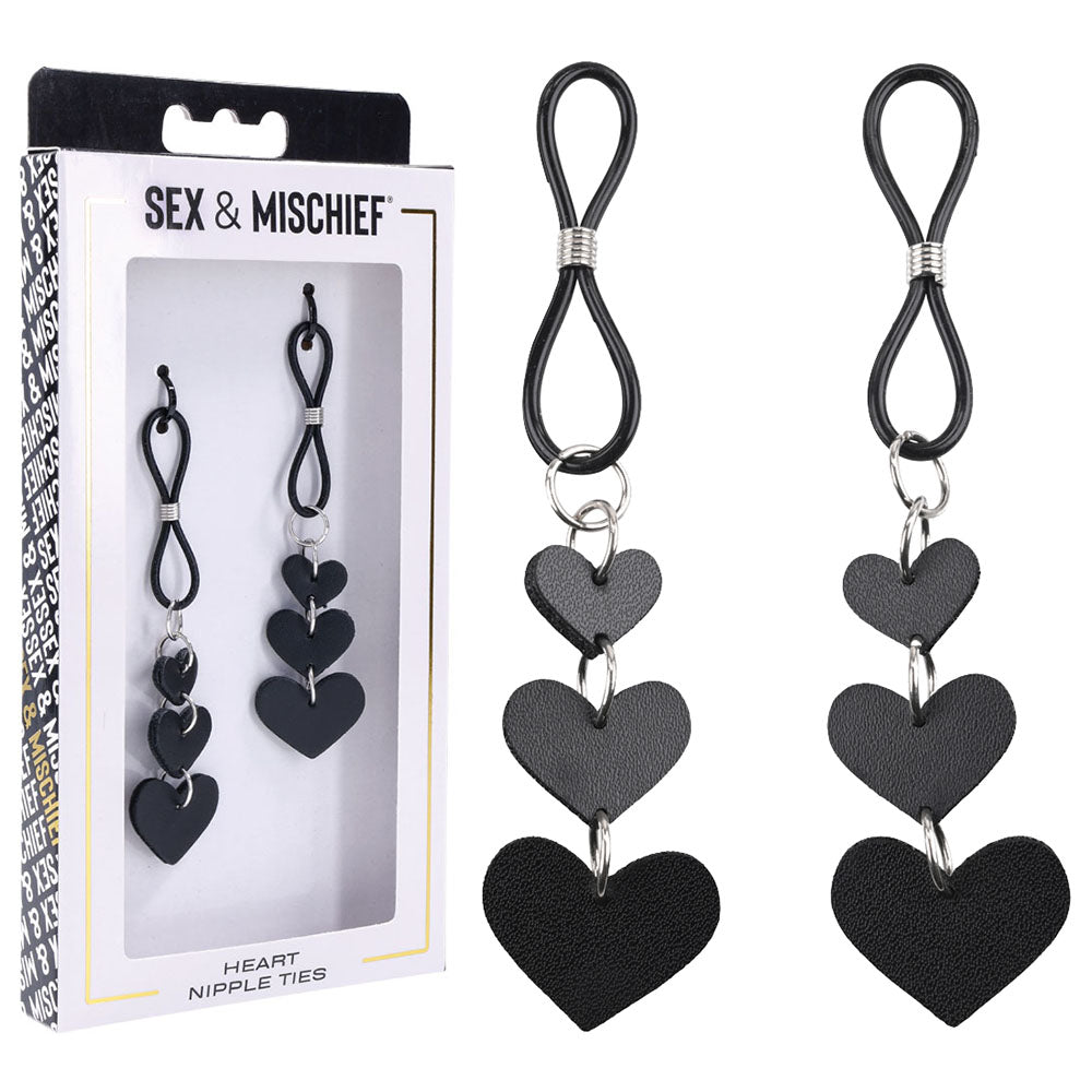 Heart Nipple Ties Black Faux Leather Sensual Adult Accessory > Sex Toys > Nipple Clips