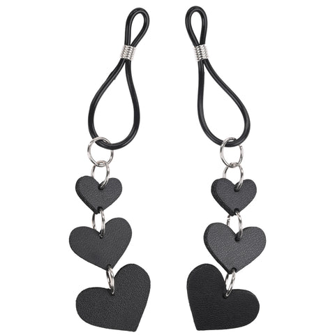 Heart Nipple Ties Black Faux Leather Sensual Adult Accessory Nipple Clamps