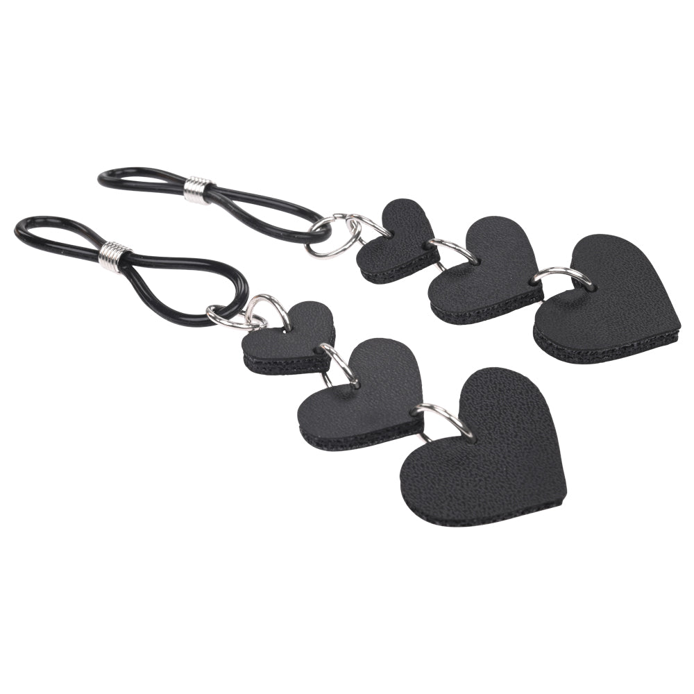 Heart Nipple Ties Black Faux Leather Sensual Adult Accessory > Sex Toys > Nipple Clips