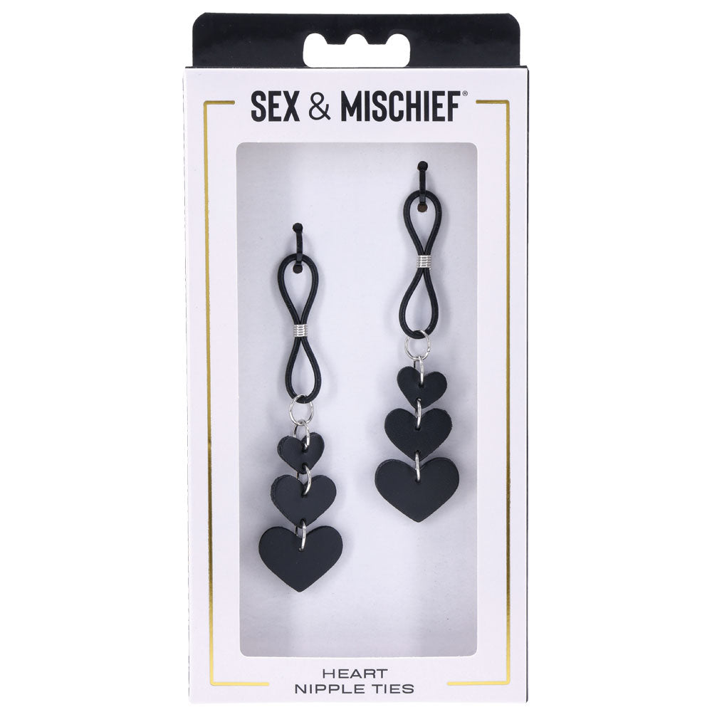 Heart Nipple Ties Black Faux Leather Sensual Adult Accessory > Sex Toys > Nipple Clips