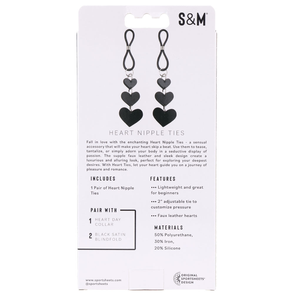 Heart Nipple Ties Black Faux Leather Sensual Adult Accessory > Sex Toys > Nipple Clips