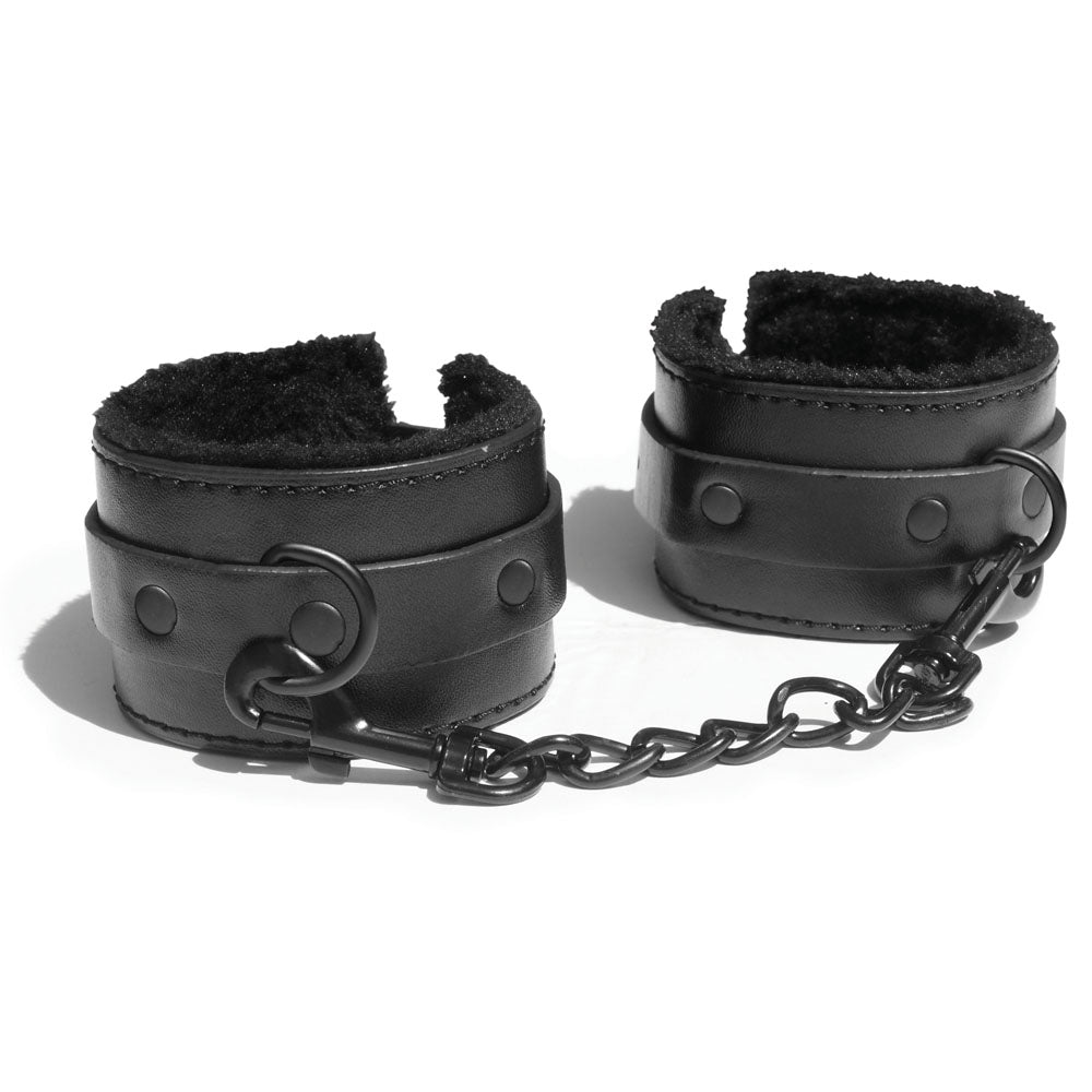 Sex & Mischief Shadow Fur Handcuffs - Black Vegan Leather > Bondage Gear > Restraints