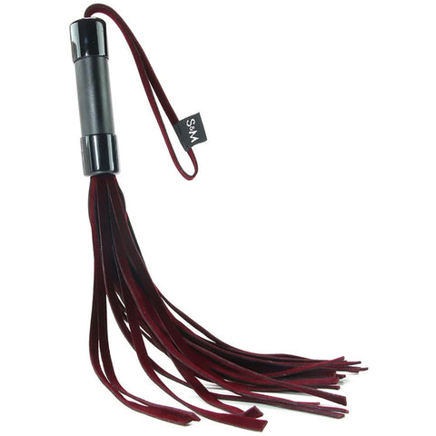 Sex and Mischief Enchanted Red Leather Flogger - 33 cm Black Handle and Wrist Loop Burgundy Whips & Paddles