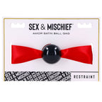 Sex & Mischief Amor Satin Ball Gag With Ribbon Drop Red > Bondage Gear > Gags and Bits