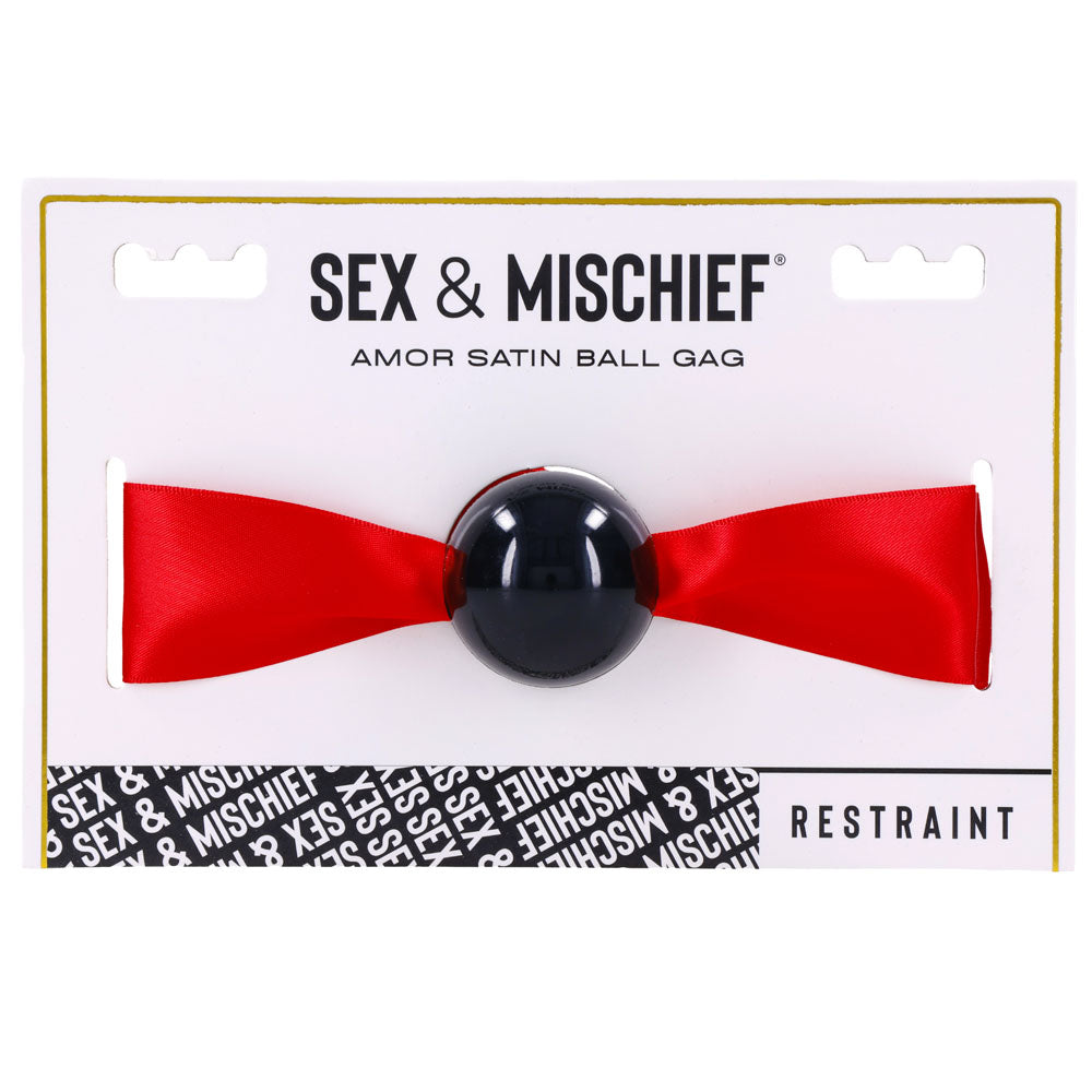 Sex & Mischief Amor Satin Ball Gag With Ribbon Drop Red > Bondage Gear > Gags and Bits