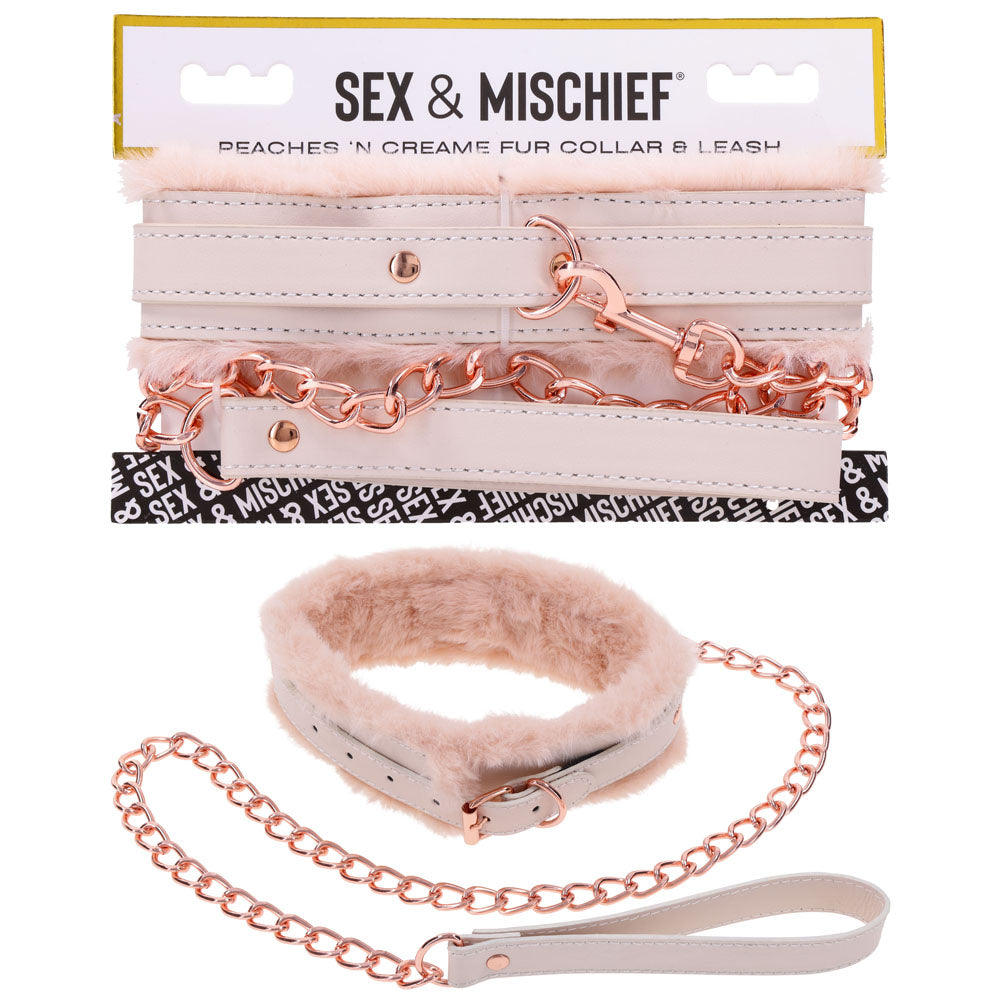 Peach Faux Fur Collar And Leash Set With Rose Gold Luxury Pink > Bondage Gear > Collars & Leashes