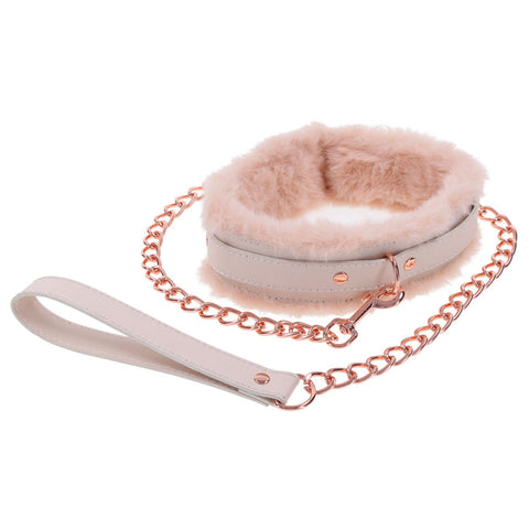 Peach Faux Fur Collar And Leash Set With Rose Gold Luxury > Bondage Gear > Collars