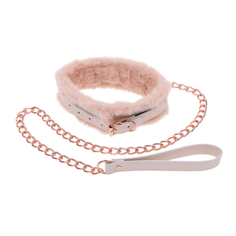 Peach Faux Fur Collar And Leash Set With Rose Gold Luxury > Bondage Gear > Collars