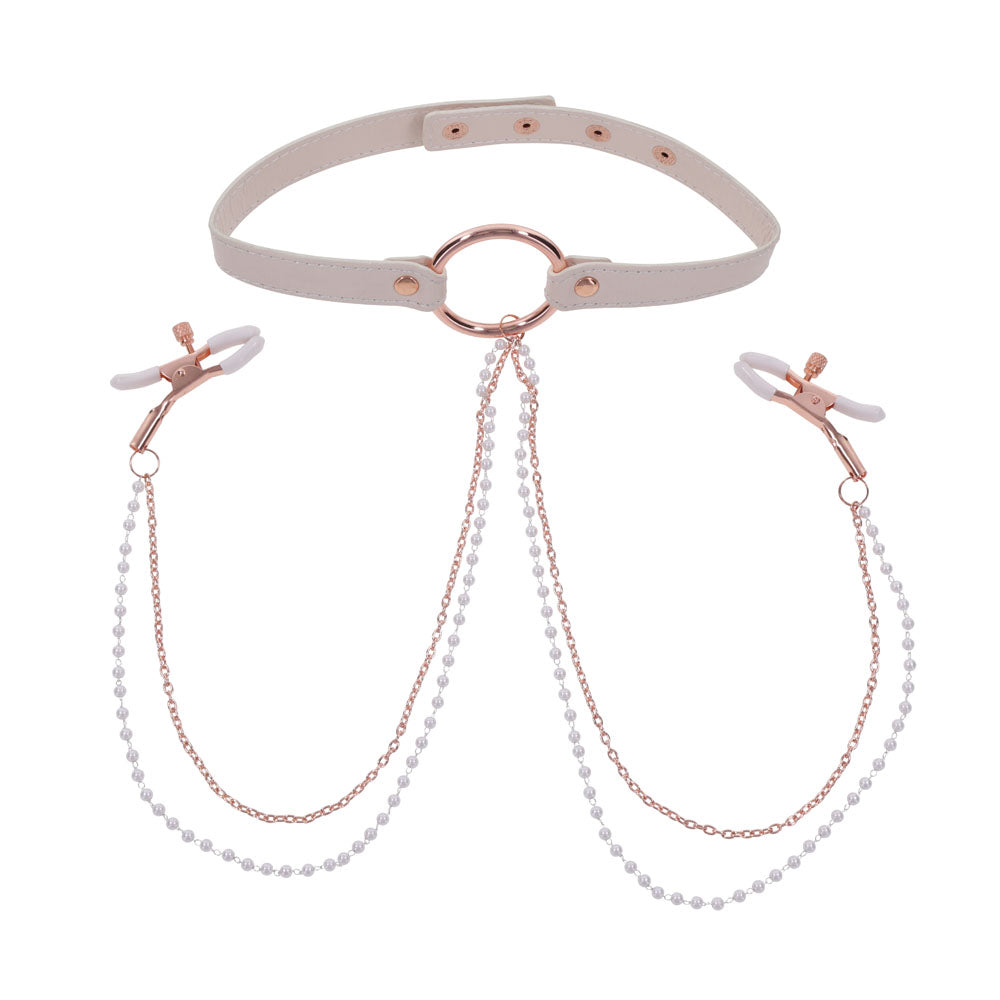 Sex & Mischief Peaches n CreaMe Collar with Nipple Clamps 35-44.5 cm > Sex Toys > Nipple Clips