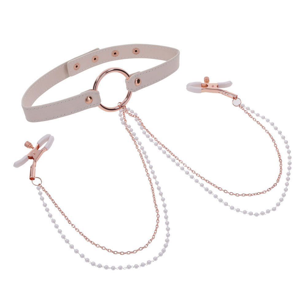 Sex & Mischief Peaches n CreaMe Collar with Nipple Clamps 35-44.5 cm > Sex Toys > Nipple Clips