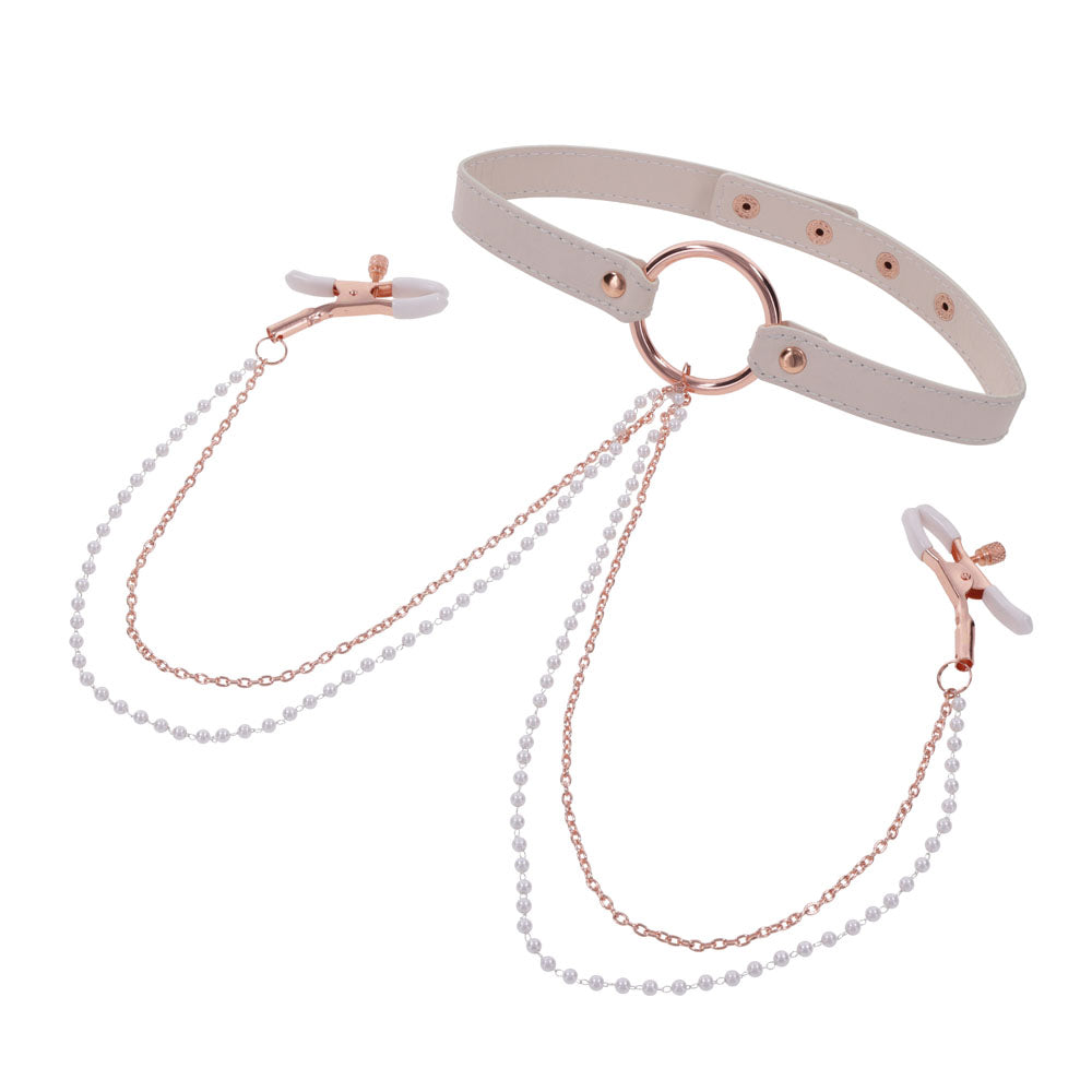 Sex & Mischief Peaches n CreaMe Collar with Nipple Clamps 35-44.5 cm > Sex Toys > Nipple Clips