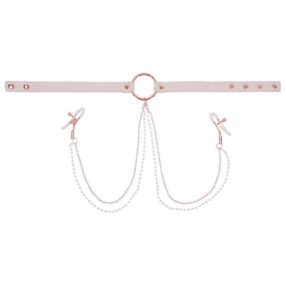 Sex & Mischief Peaches n CreaMe Collar with Nipple Clamps 35-44.5 cm > Sex Toys > Nipple Clips