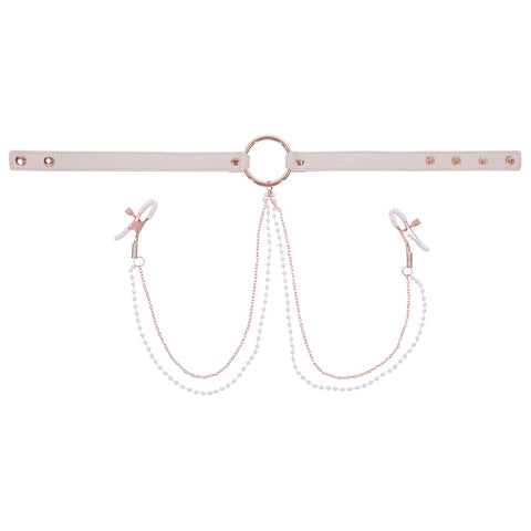 Sex & Mischief Peaches n CreaMe Collar with Nipple Clamps 35-44.5 cm Nipple Clamps