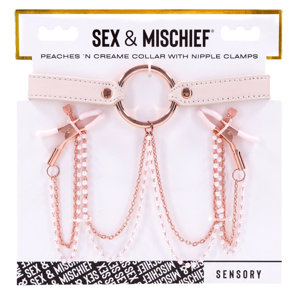 Sex & Mischief Peaches n CreaMe Collar with Nipple Clamps 35-44.5 cm > Sex Toys > Nipple Clips