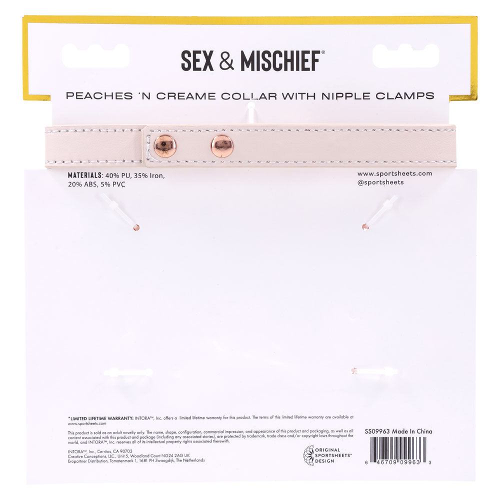 Sex & Mischief Peaches n CreaMe Collar with Nipple Clamps 35-44.5 cm > Sex Toys > Nipple Clips