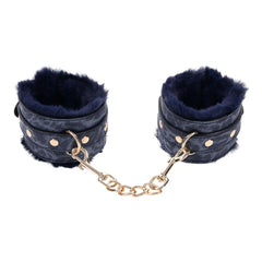 Sex & Mischief Cougar Fur Handcuffs - Navy /Gold