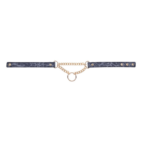 Sex & Mischief Cougar Day Collar Navy and Gold with Chain and Ring Size 38-43 cm Leash