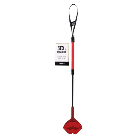 S&M Exs and Ohs Kiss Crop Silicone Tipped Crop Whip Red Whips & Paddles