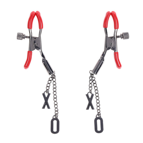 S&M Exs and Ohs Nipple Clamps Tipped Metal Nipple Clamps Set of 2 Nipple Clamps