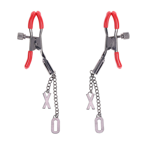 S&M Exs and Ohs Nipple Clamps Tipped Metal Nipple Clamps Set of 2 Nipple Clamps
