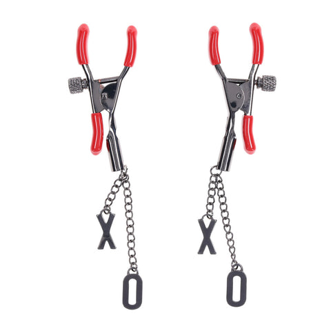 S&M Exs and Ohs Nipple Clamps Tipped Metal Nipple Clamps Set of 2 Nipple Clamps