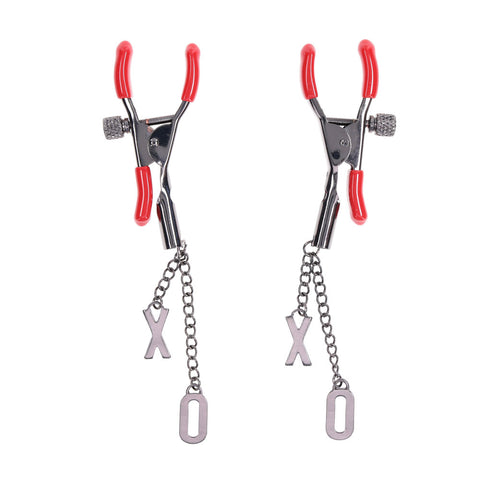 S&M Exs and Ohs Nipple Clamps Tipped Metal Nipple Clamps Set of 2 Nipple Clamps