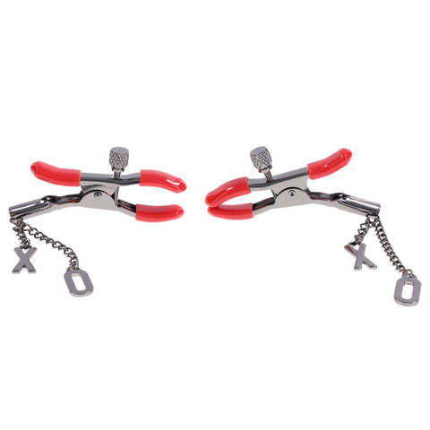 S&M Exs and Ohs Nipple Clamps Tipped Metal Nipple Clamps Set of 2 Nipple Clamps