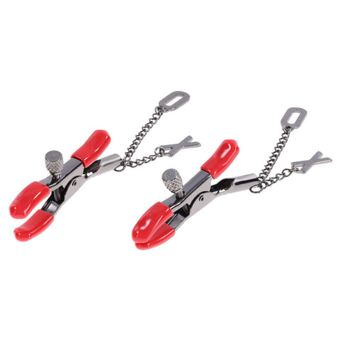 S&M Exs and Ohs Nipple Clamps Tipped Metal Nipple Clamps Set of 2 Nipple Clamps