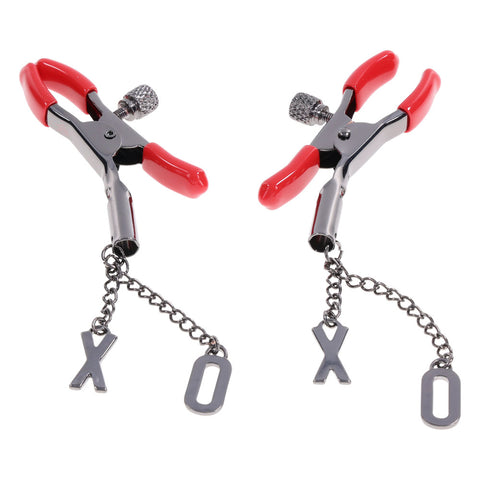 S&M Exs and Ohs Nipple Clamps Tipped Metal Nipple Clamps Set of 2 Nipple Clamps