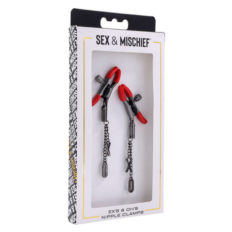 S&M Exs and Ohs Nipple Clamps Tipped Metal Nipple Clamps Set of 2 Nipple Clamps