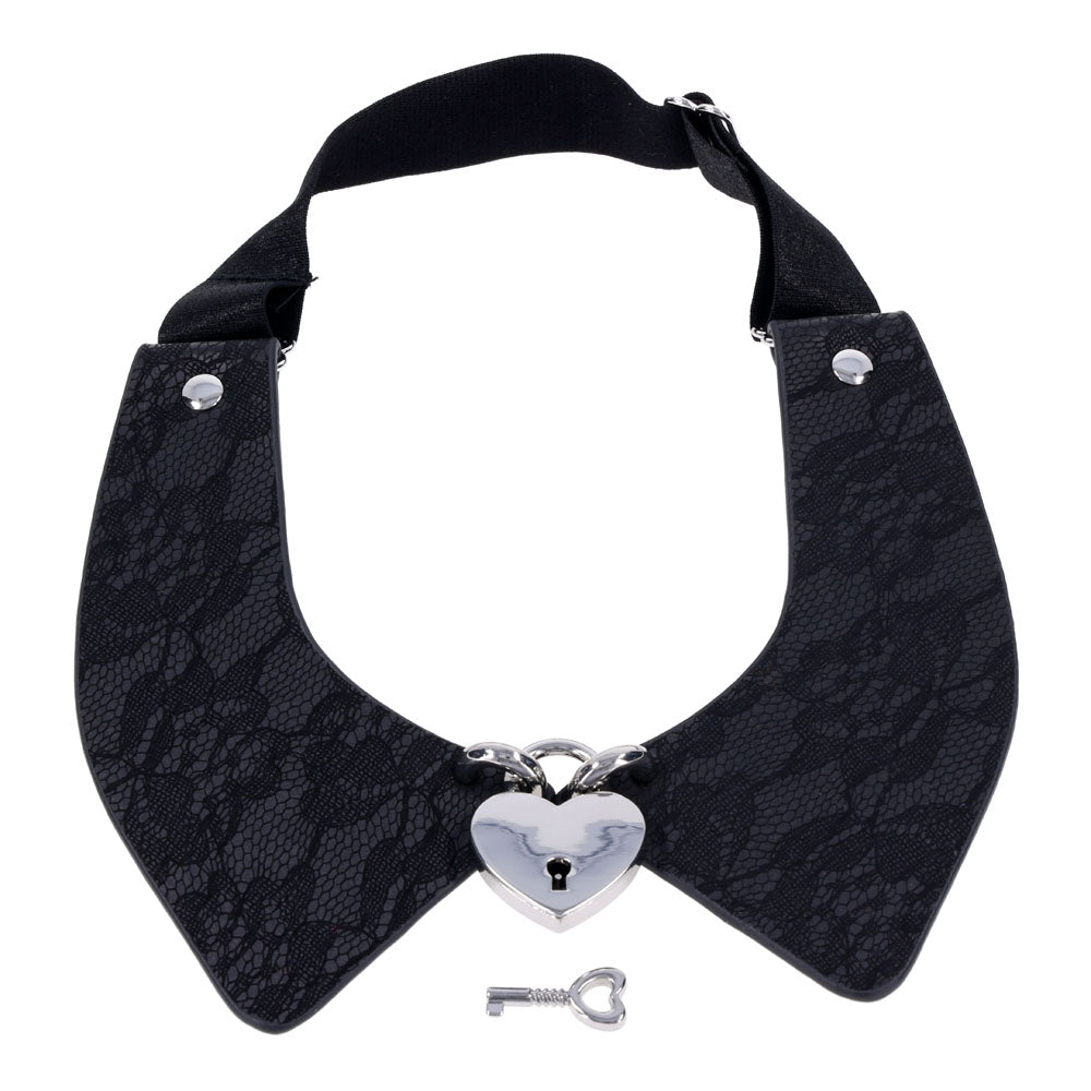 Heartbound Lace Day Collar with Silver Heart Lock Womens Leather