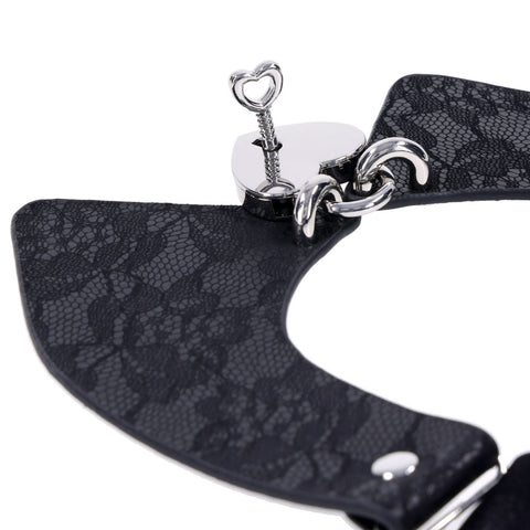 Heartbound Lace Day Collar with Silver Heart Lock Womens Leather