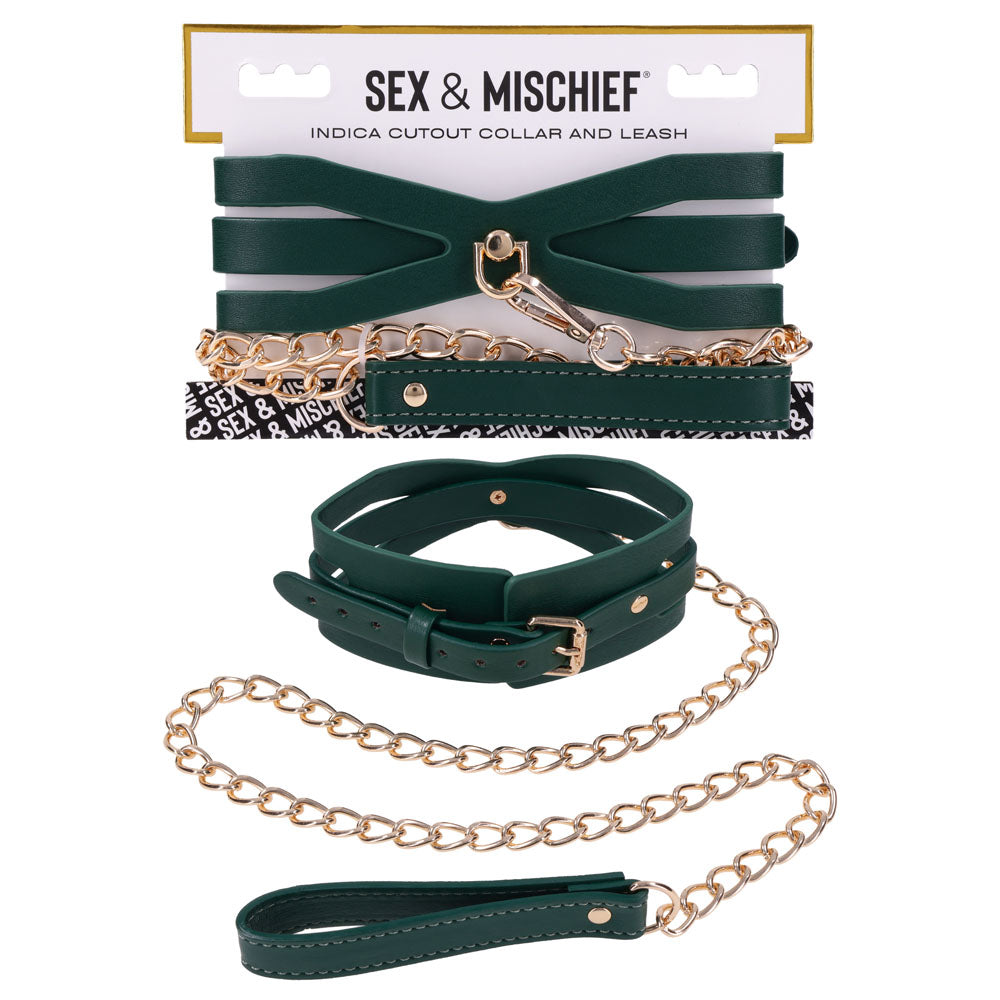 Sex & Mischief Indica Cutout Collar and Leash (Emerald Green/Gold) – Luxury Restraint Set > Bondage Gear > Collars & Leashes Main image