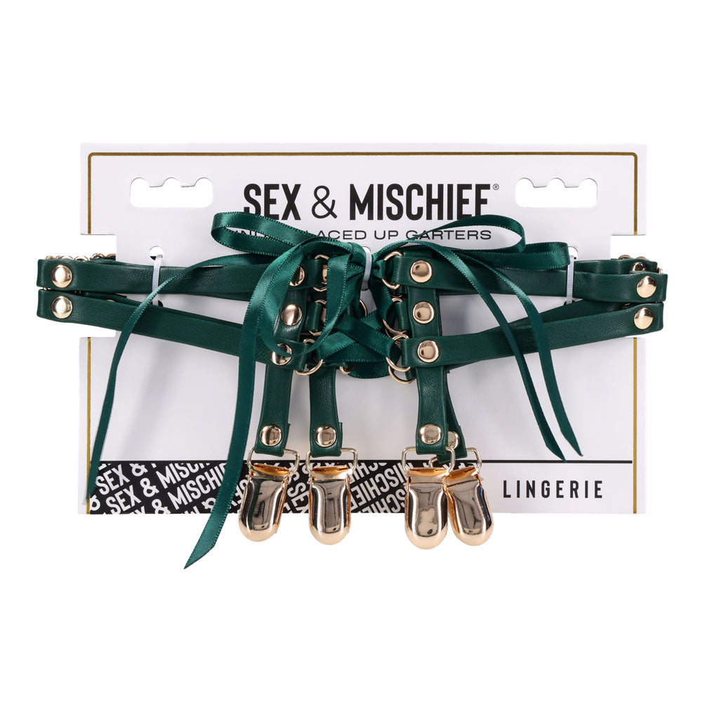 Sex & Mischief Indica Laced Up Garters (Gold) – Set of 2 Adjustable Garters > Clothes > Hosiery