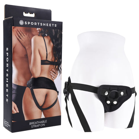 Sportsheets Breathable Strap On Adjustable Strap-On Harness with Interchangeable O-Ring and No Probe Included - Lightweight, Mesh Fabric, Fits Up to 152 cm (60 Inches) Waist Black Harnesses & Strap-Ons