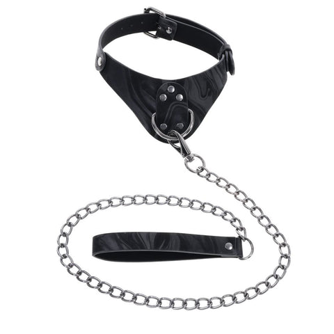 Sportsheets Velvet Noir Collar and Leash with Removable Chain and Faux Leather Handle - Elegant Restraint and Leash for Adults BONDAGE-TOYS