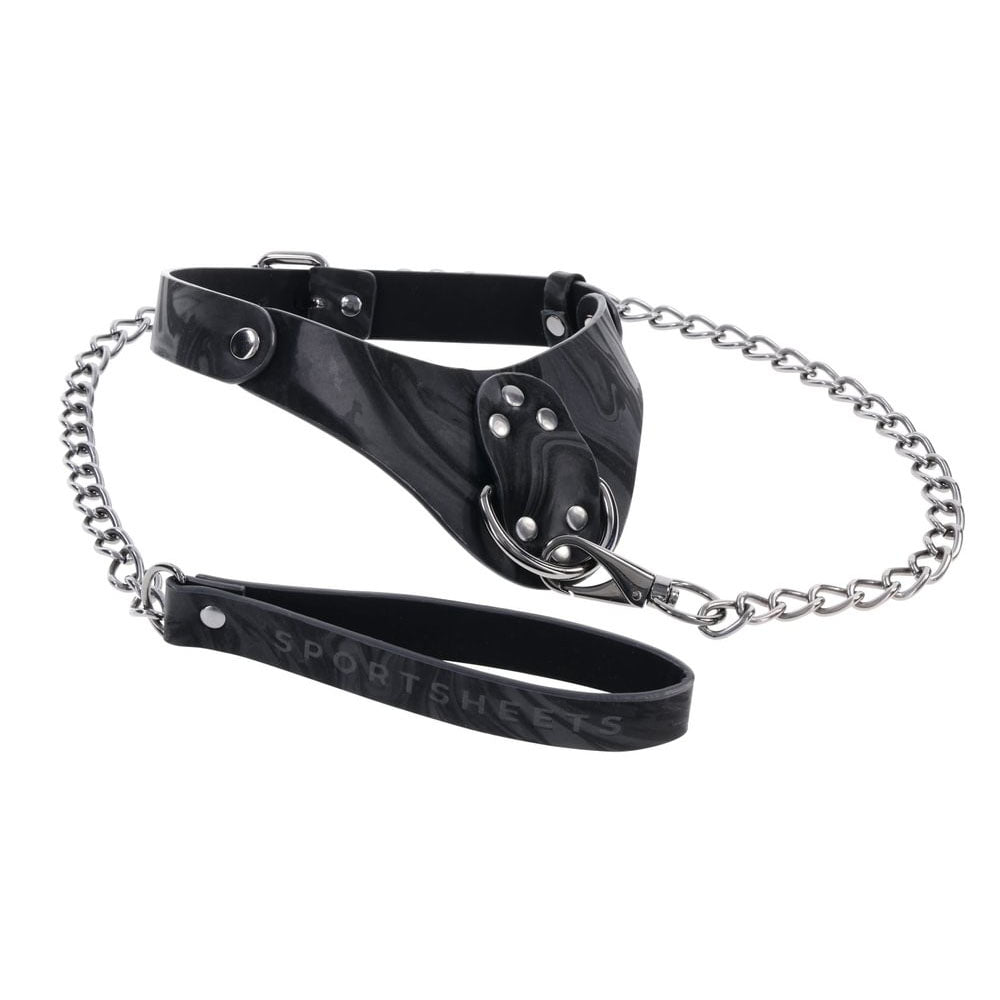 Sportsheets Velvet Noir Collar and Leash with Removable Chain and Faux Leather Handle - Elegant Restraint and Leash for Adults BONDAGE-TOYS