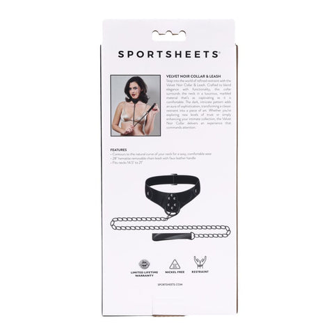 Sportsheets Velvet Noir Collar and Leash with Removable Chain and Faux Leather Handle - Elegant Restraint and Leash for Adults BONDAGE-TOYS