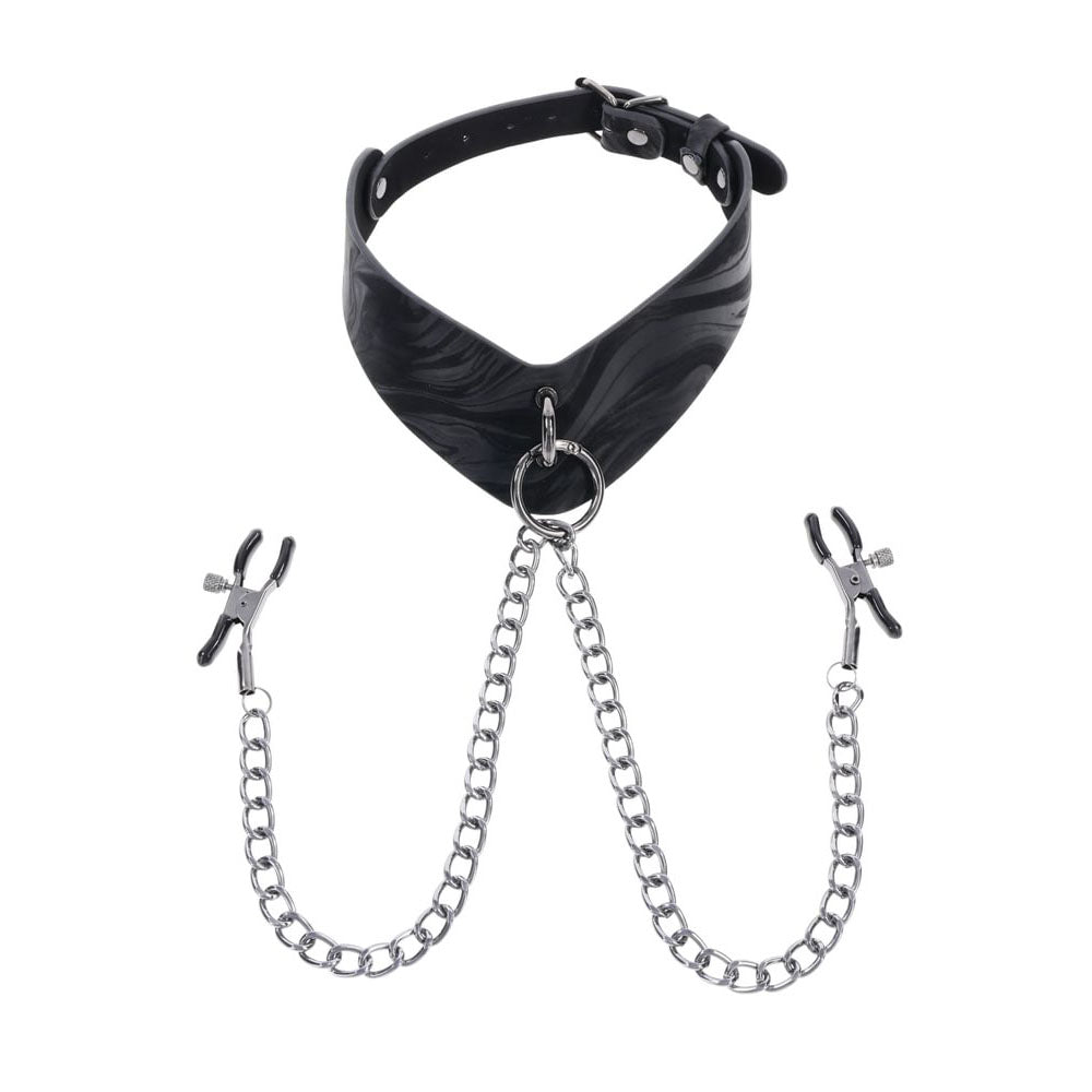 Sportsheets Velvet Noir Collar & Removable Clamps Neck and Nipple Restraints BONDAGE-TOYS