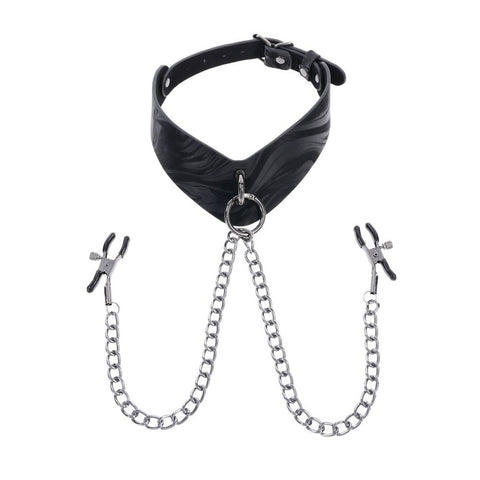 Sportsheets Velvet Noir Collar & Removable Clamps Neck and Nipple Restraints BONDAGE-TOYS