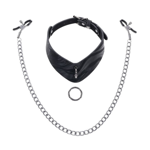 Sportsheets Velvet Noir Collar & Removable Clamps Neck and Nipple Restraints BONDAGE-TOYS