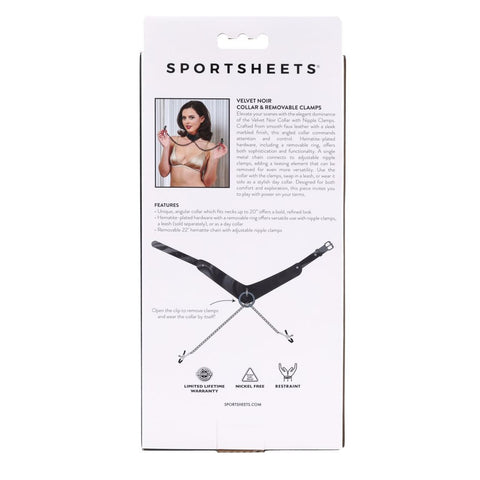 Sportsheets Velvet Noir Collar & Removable Clamps Neck and Nipple Restraints BONDAGE-TOYS