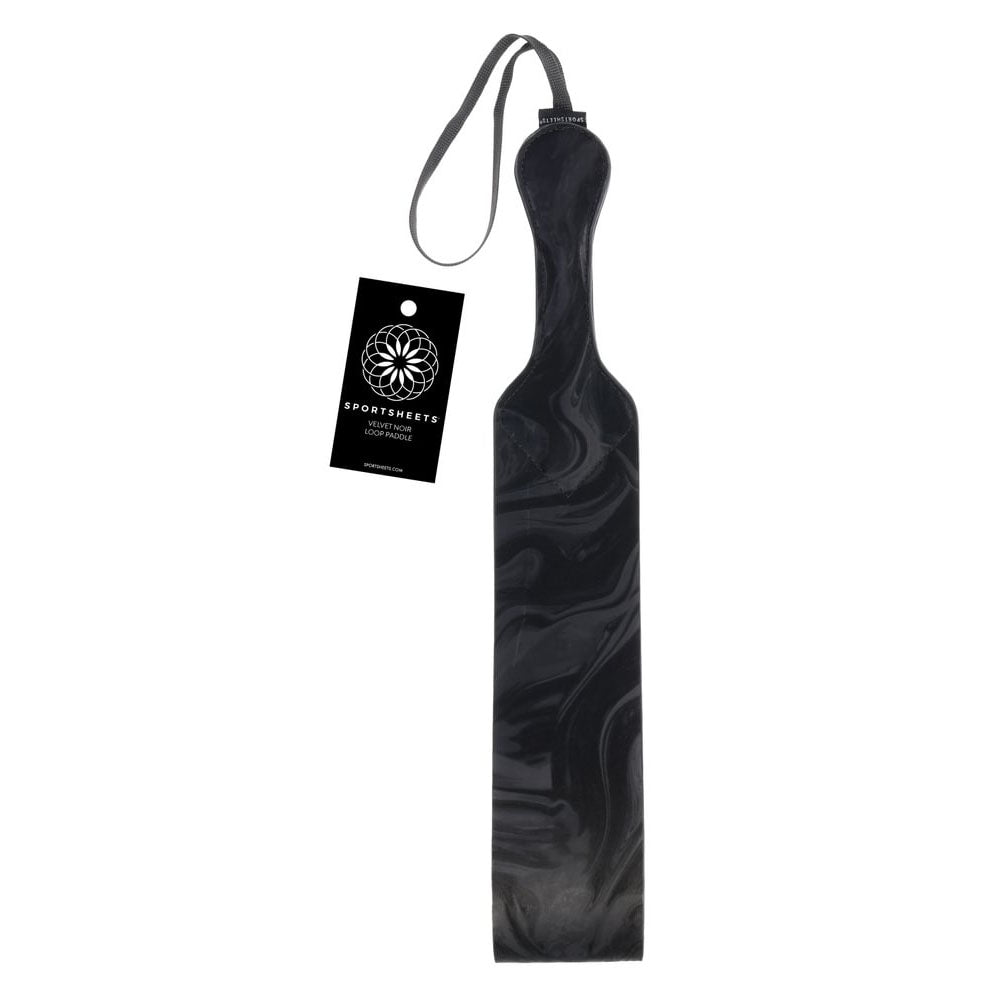 Sportsheets Velvet Noir Loop Paddle 42 cm Impact Toy with Vegan Leather and Wrist Loop Black Marbled Design Black > Bondage Gear > Paddles