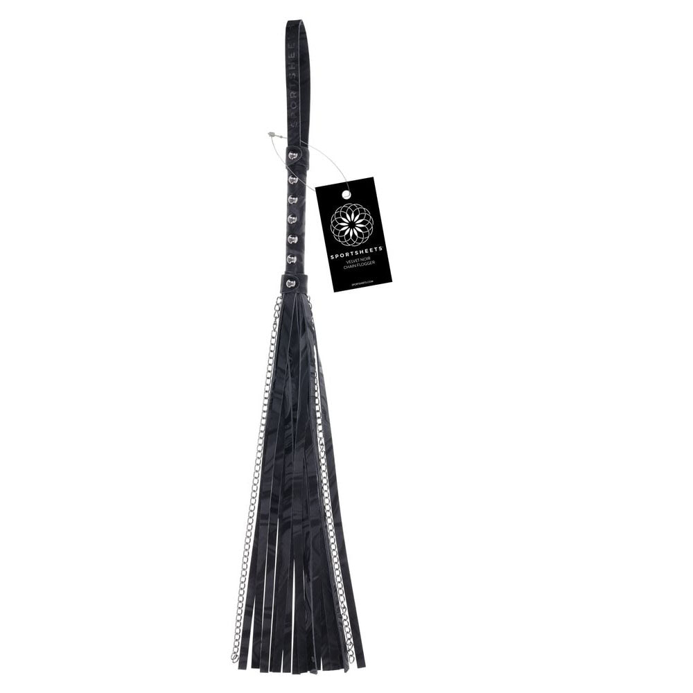 Sportsheets Velvet Noir Chain Flogger 43 cm Faux Leather and Hematite Chain Whip Black Whips & Paddles