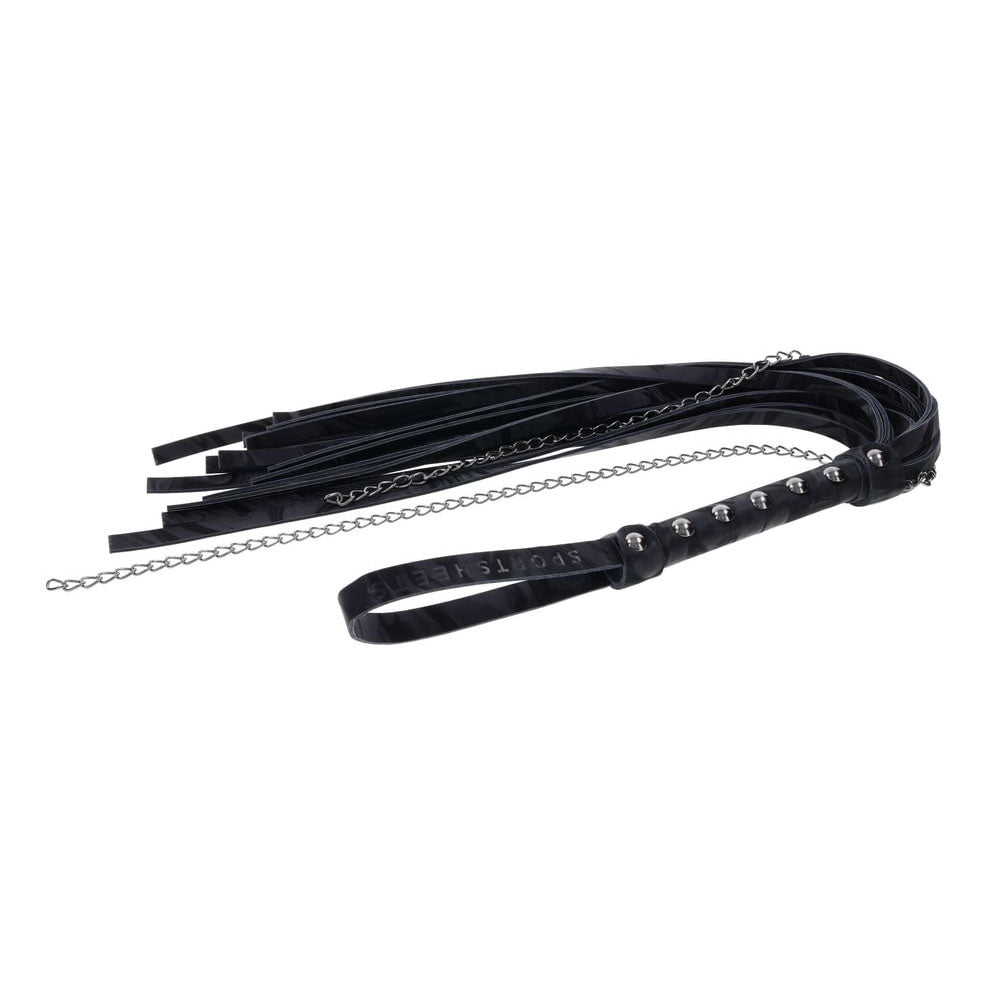 Sportsheets Velvet Noir Chain Flogger 43 cm Faux Leather and Hematite Chain Whip Whips & Paddles