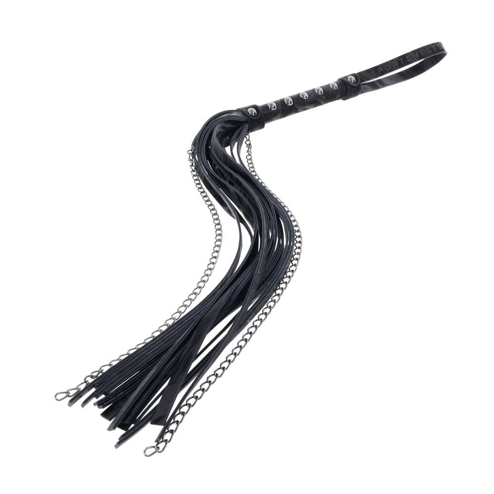 Sportsheets Velvet Noir Chain Flogger 43 cm Faux Leather and Hematite Chain Whip Whips & Paddles