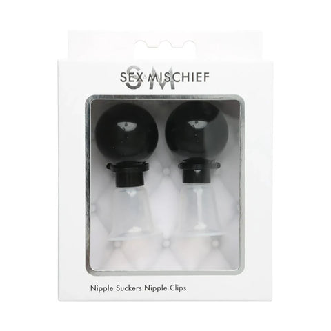 Sex & Mischief Nipple Suckers Set of Two with Black Suction Cups and Clear Nipple Clips Black Nipple Stimulators